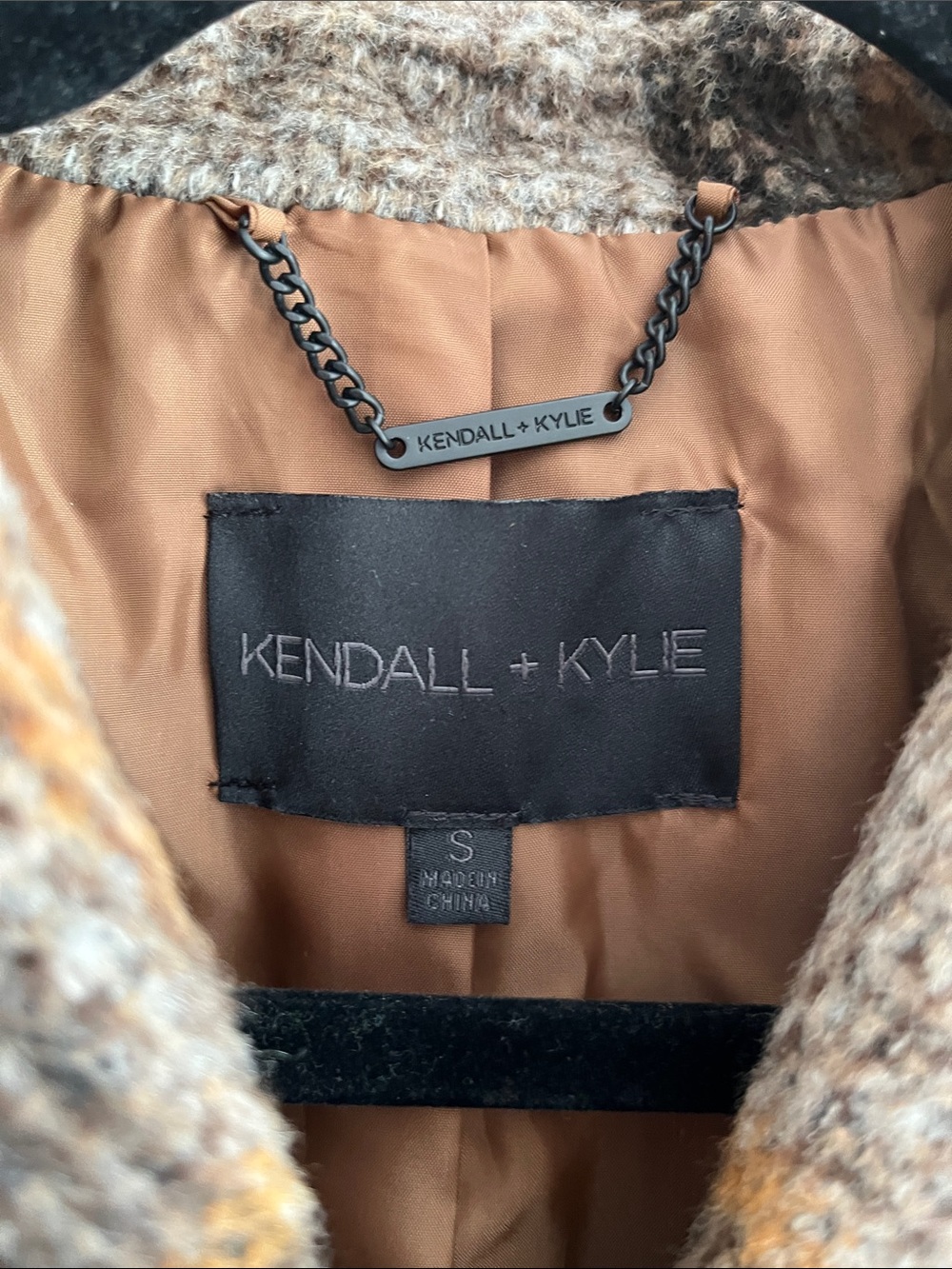 KENDALL + KYLIE Brown Plaid Double Breasted Tweed Coat Size S NWOT - Picture 10 of 11